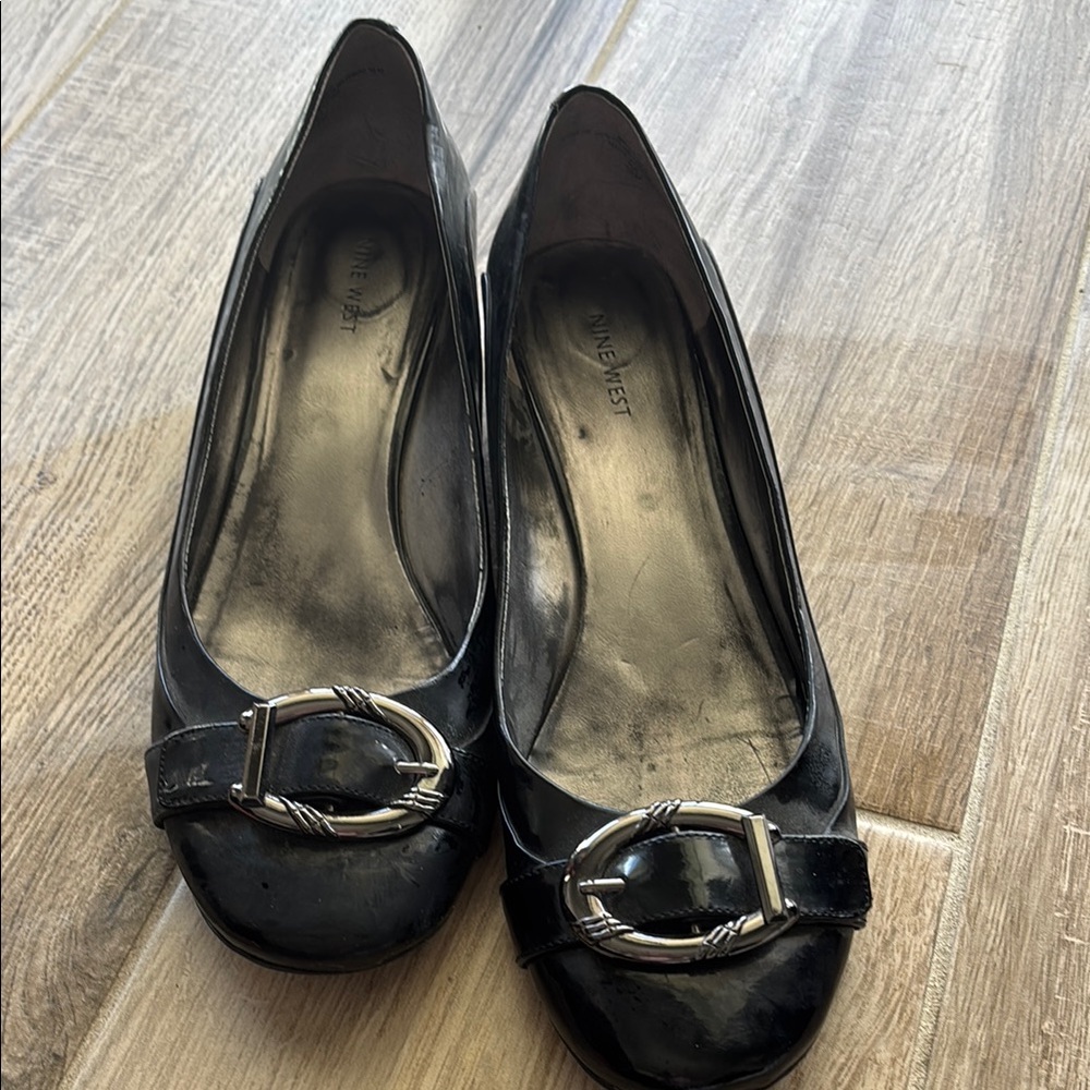 Nine West Black Flats with Silver Buckle size 12